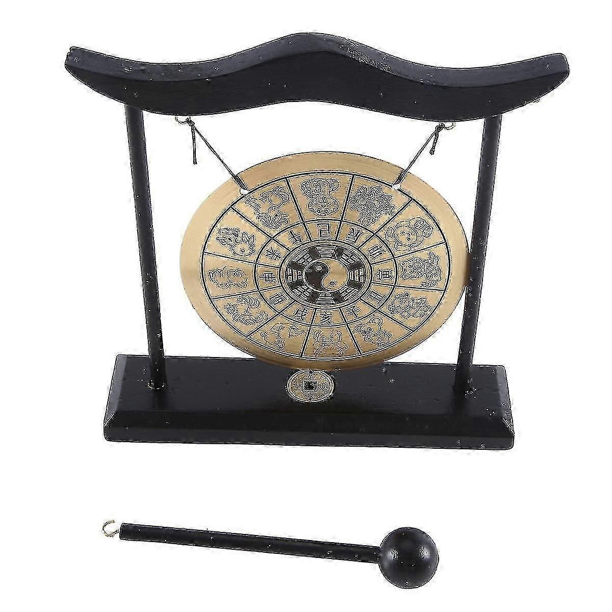 فنغ شوي نحاسي غونغ للتأمل وديكور Zen ، زخرفة سطح المكتب الصينية مع حامل ومطرقة