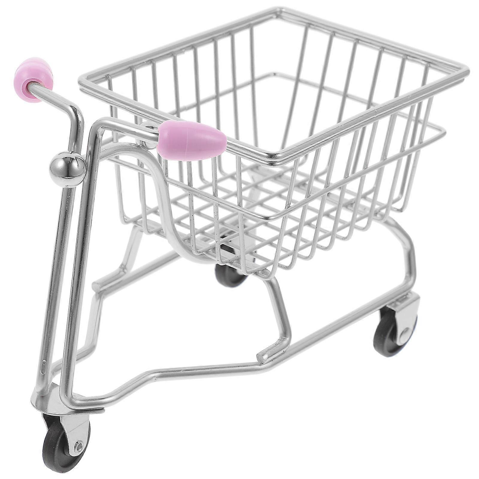 Miniature Shopping Cart Makeup Sponge Holder for Home Use 3Pcs Iron Silver