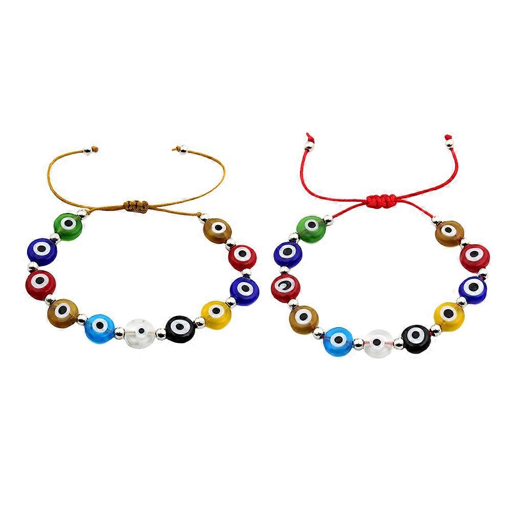 2Pcs Evil Eye Bracelets for Couples Adjustable Multicolor String Beaded Bracelets