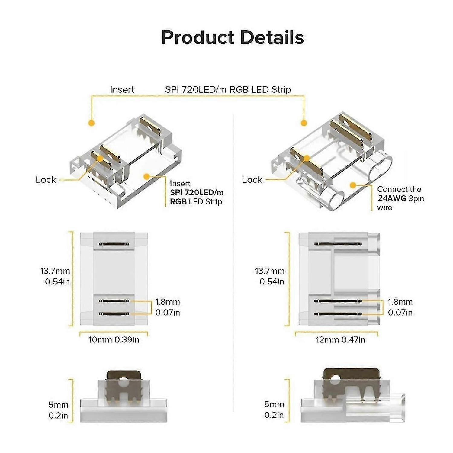 24PCS 3Pins 12mm parent Cover Connector Kits for COB LED Strip parent Gapless Connectors w