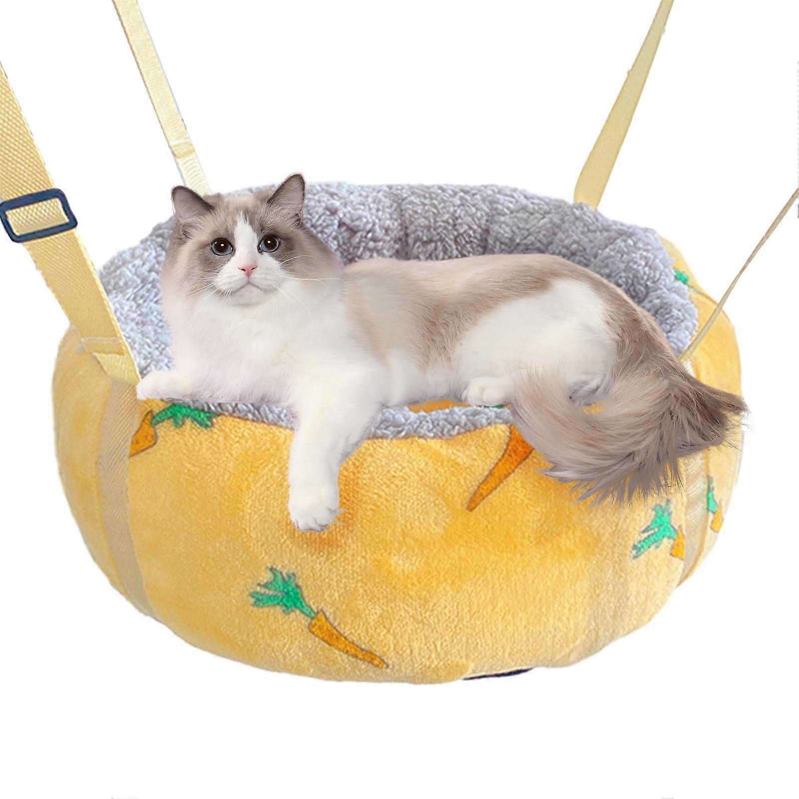 Cat Hammock For Cage Bed With Anti Slip Base Adjustable Straps And Hooks Plush Cat Swing Hammock Yellow Radish