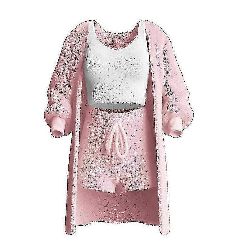 Cosy női 3 részes fuzzy gyapjú kötöttáru szett - meleg pizsama szett nőknek