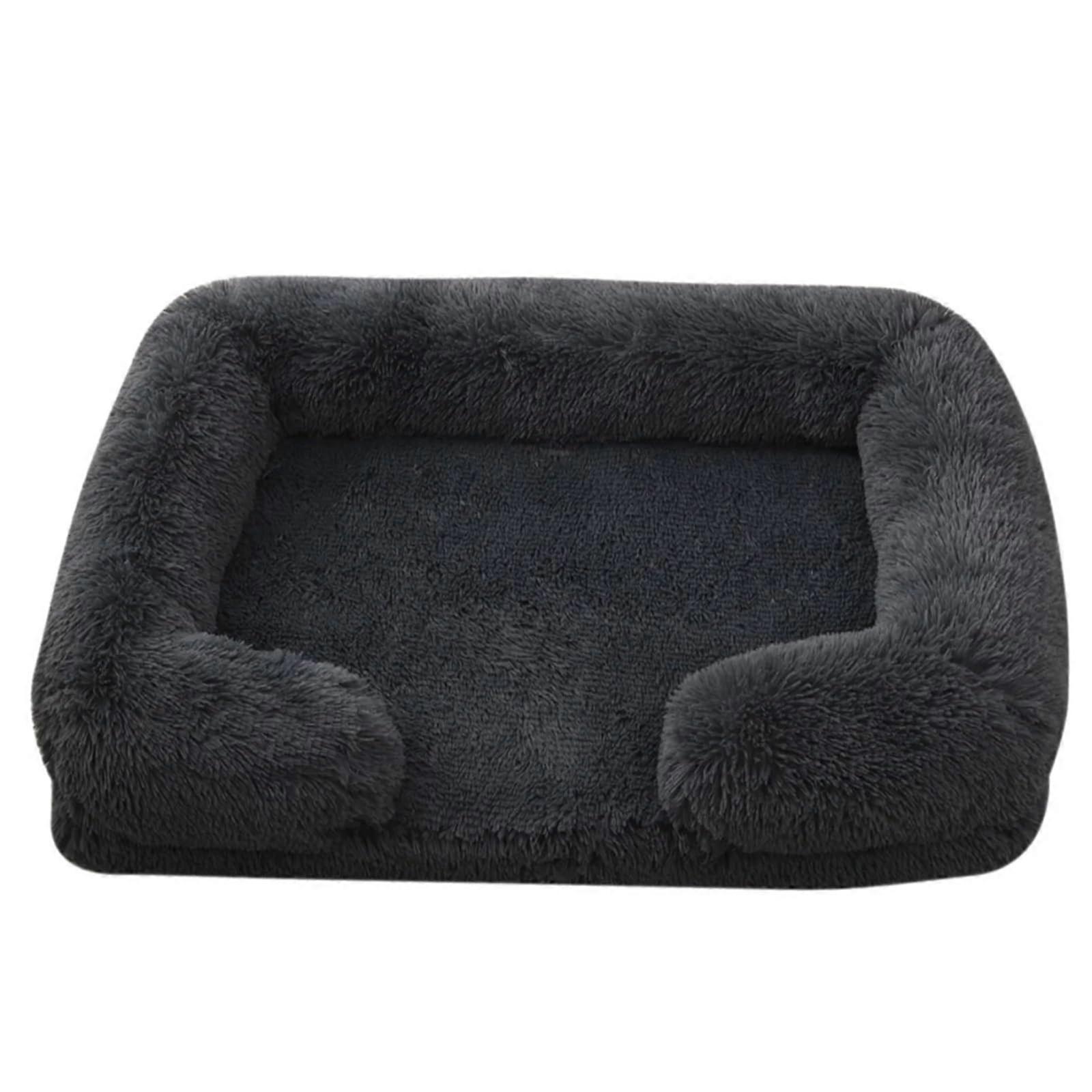 Square Dog Bed Plush Winter Thickened Pad Grey XL 110x70cm Removable Mat Dog and Cat Sofa Bed