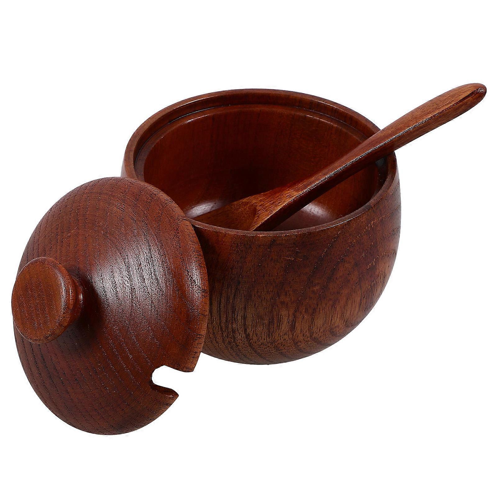 Kitchen Wooden Sugar Jar with Spoon and Lid 2Sets