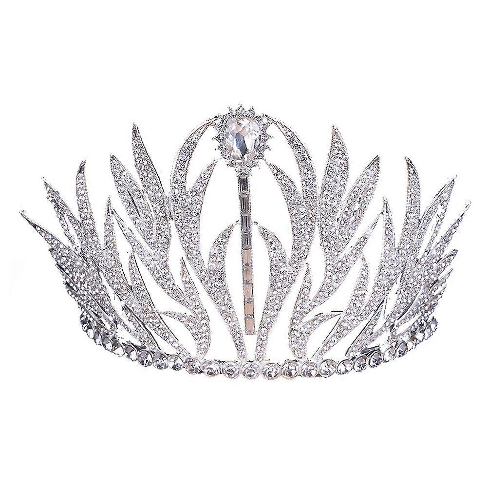 Crown with Comb Large Rhinestone Crown Headdress for 3Pcs