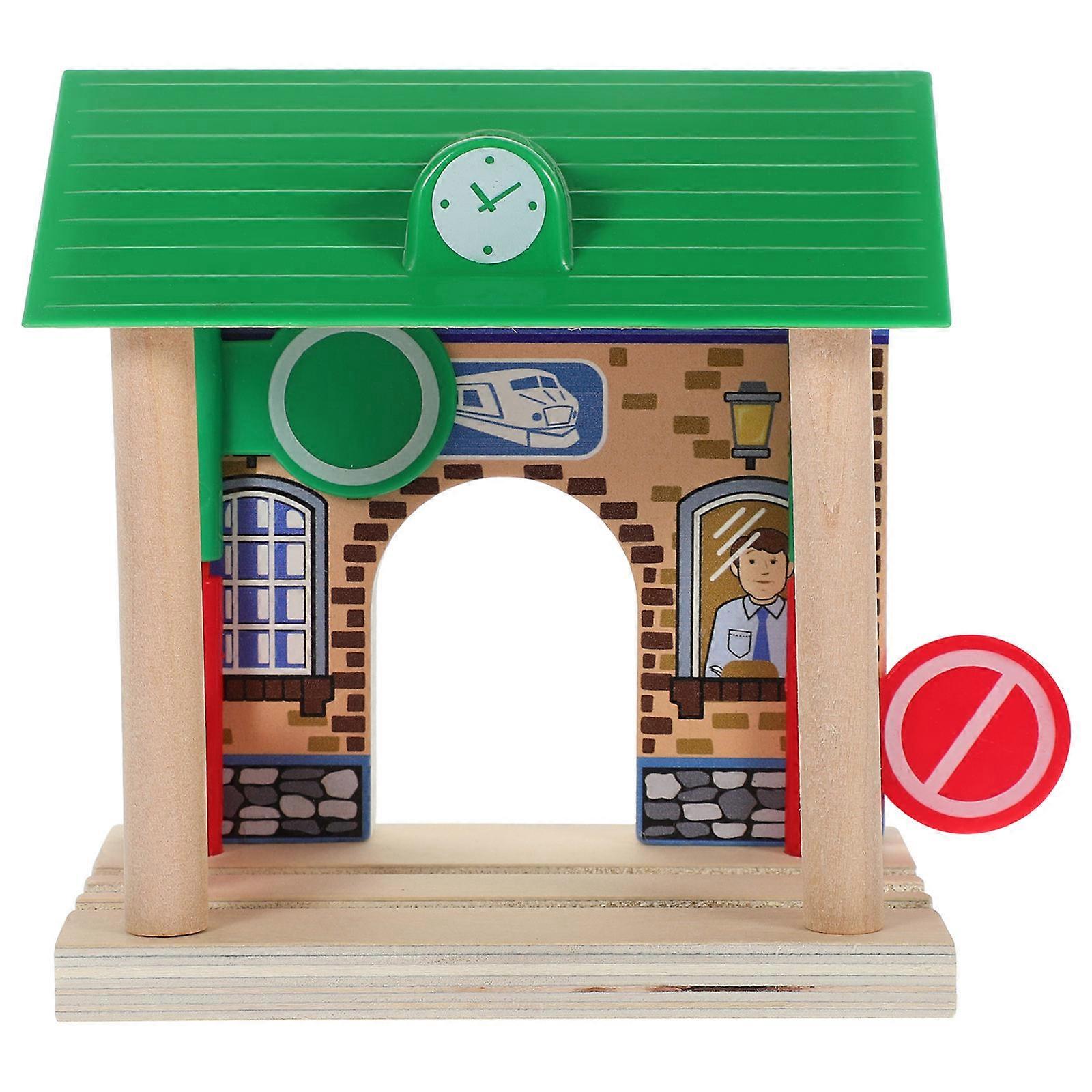 Wooden Railway Station Scene Model for Decoration 3Pcs Train Accessory