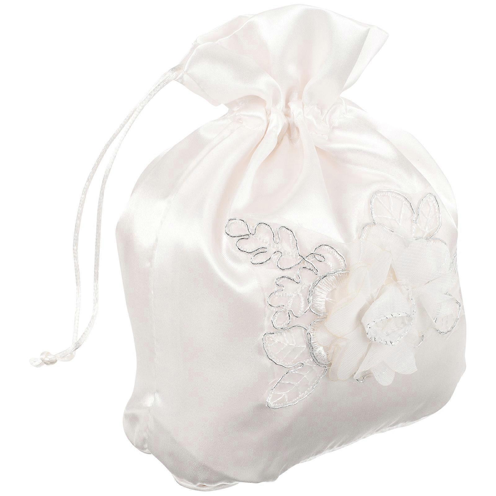 Wedding Candy Bag 5Pcs Satin Handbag Designed For Bridal Party Guest Usage In White Color Offering Versatile Storage Options