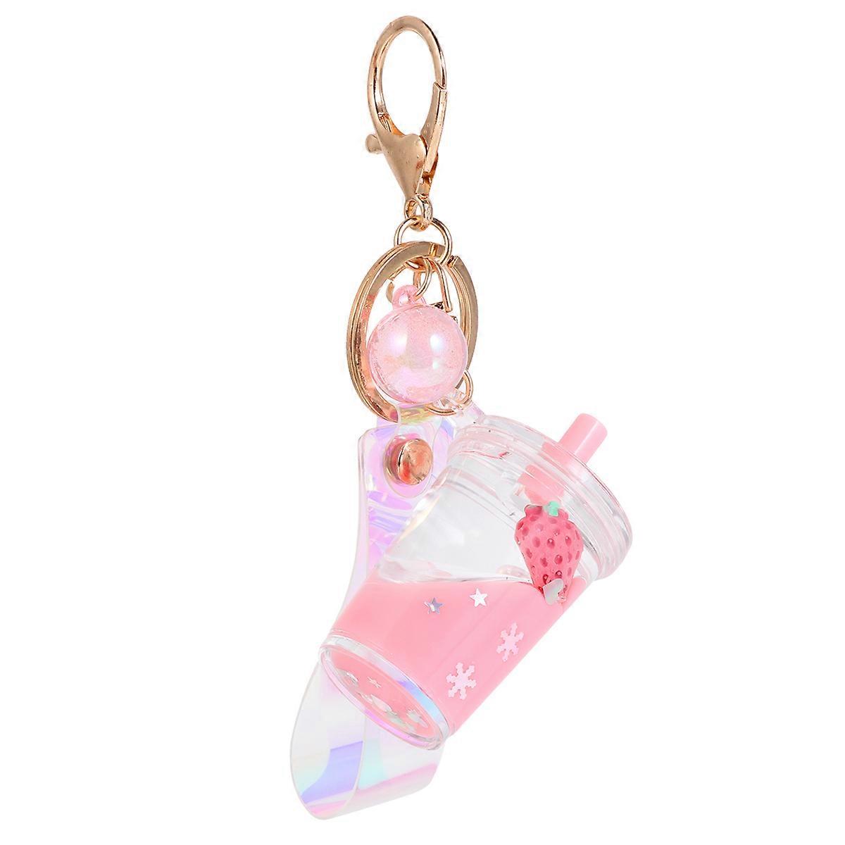 Pink Acrylic Fruit Keychain for Decoration 2Pcs Quicksand Design