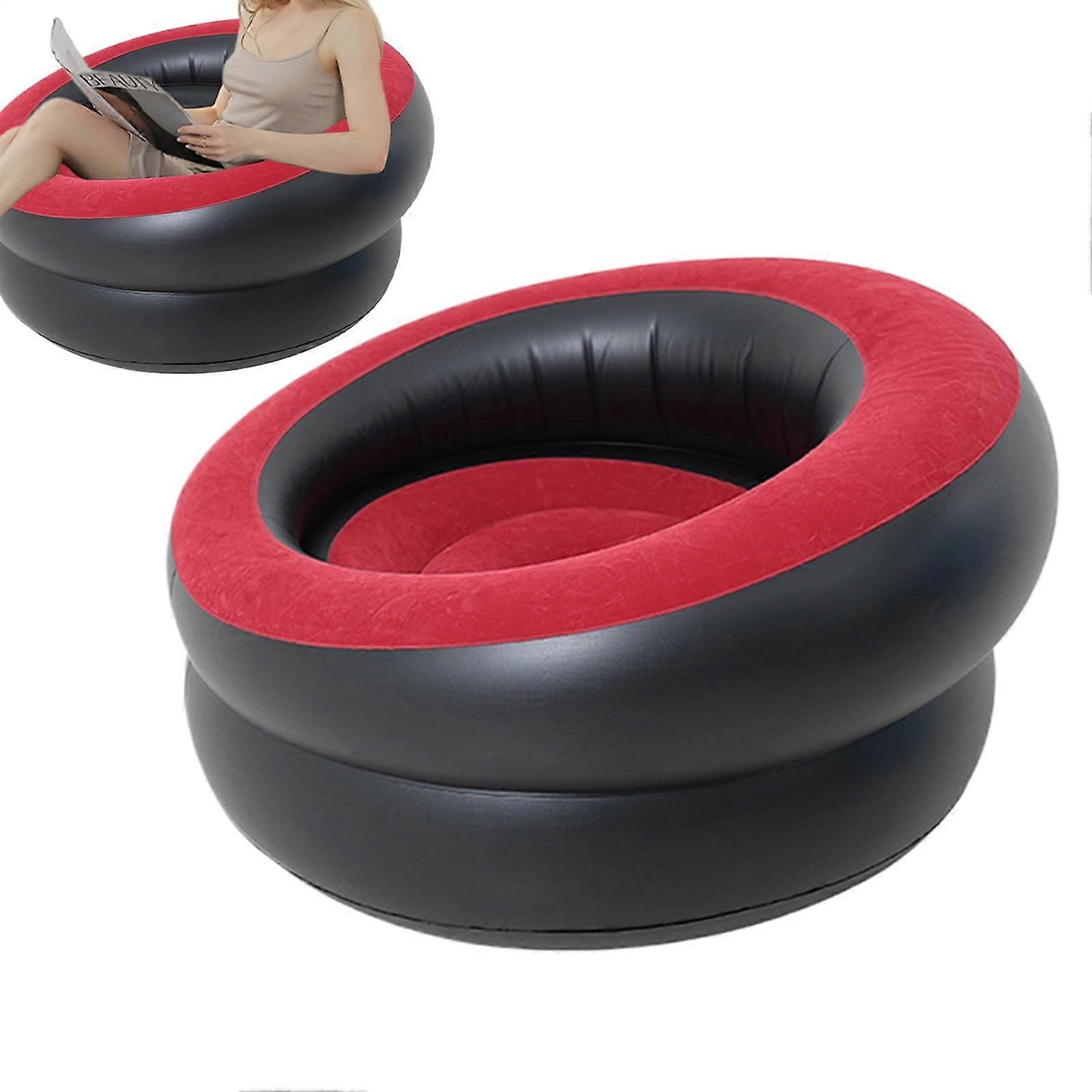 Inflatable Lazy Sofa Chair For Camping And Dorm Room, Textured Flocking Lounger, Portable Blow Up Chair For Living Room