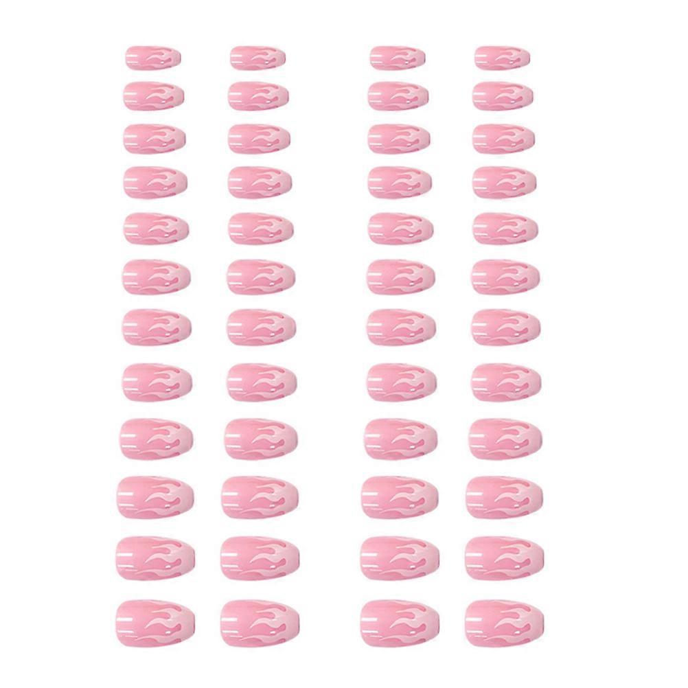 Flame Pattern Pink False Nails for Female with 48Pcs Nail Art Tips