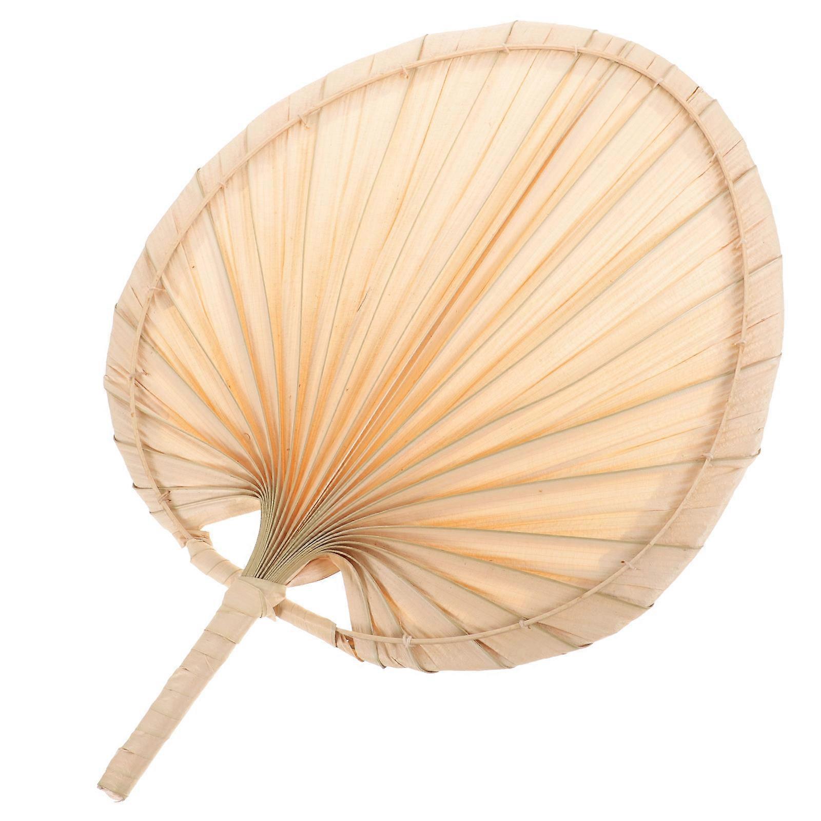 Portable Fan Round Shape Chinese Style Vintage Design Palm Leaf Handmade 1Pcs
