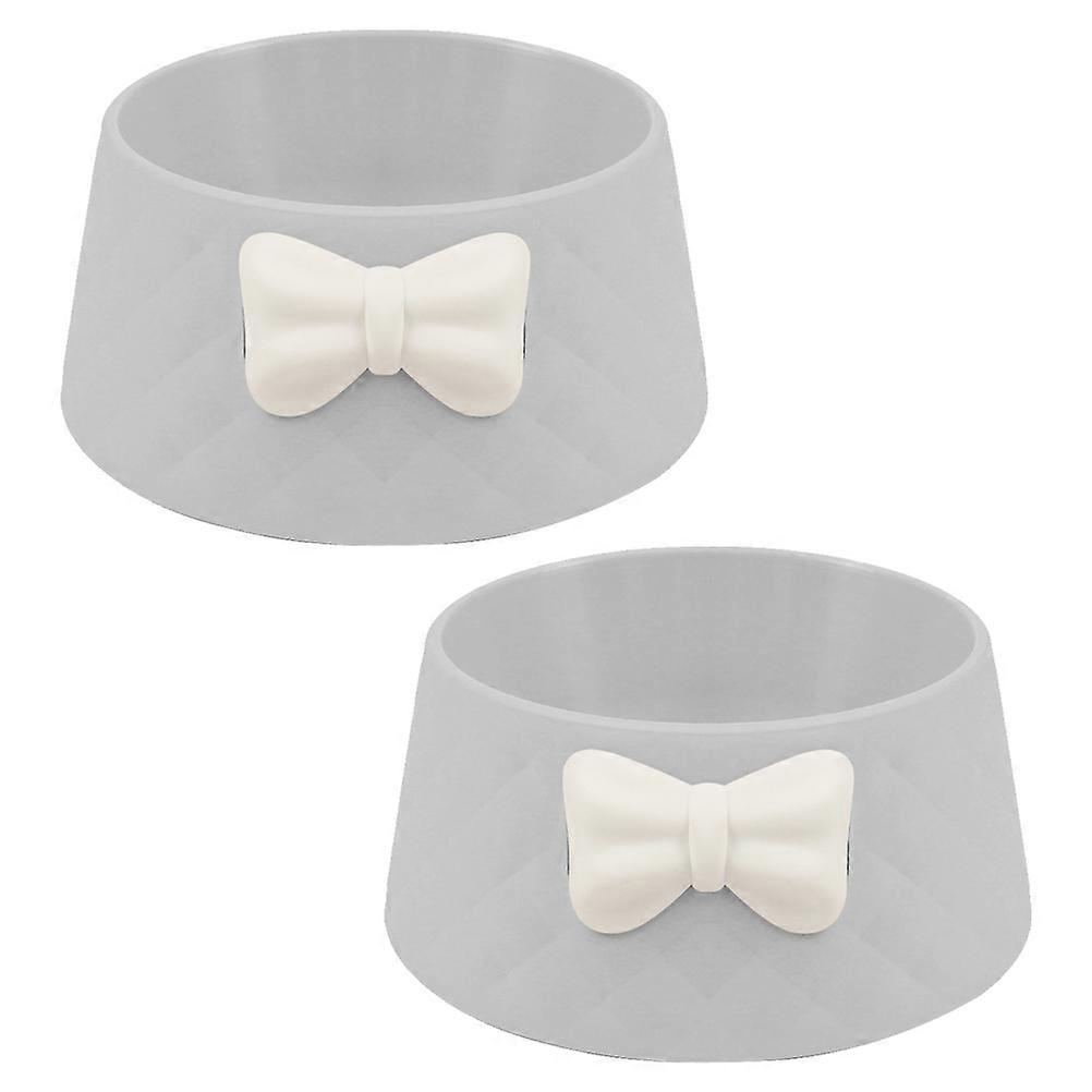 Puppy Dishes Round Pet Feeder With Bow-knot Decor For Daily Use Light Grey 18.5x18.5x12cm 2Set