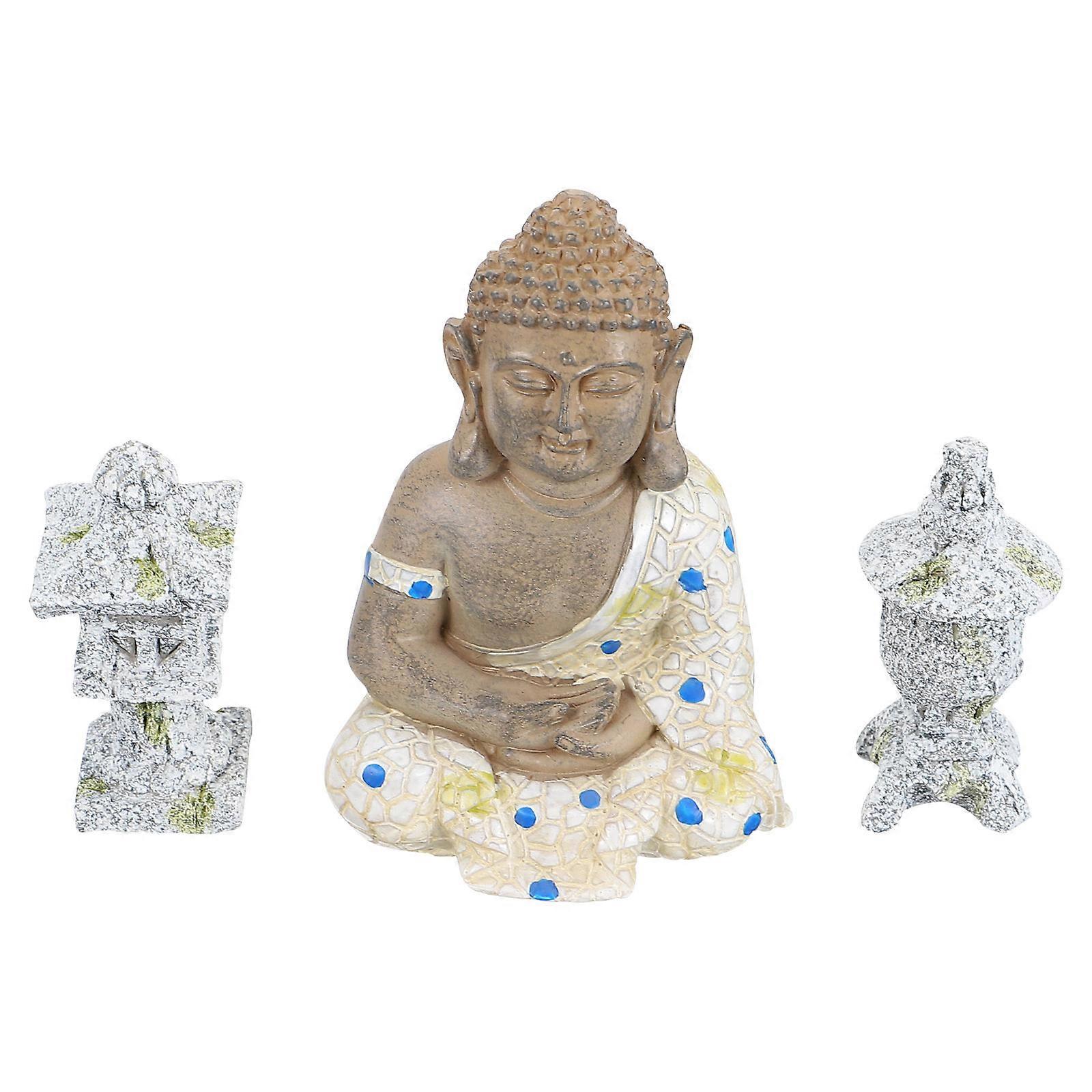 Mini Zen Buddha Ornament Buddha Statue for Yard Decoration 2Pcs Set