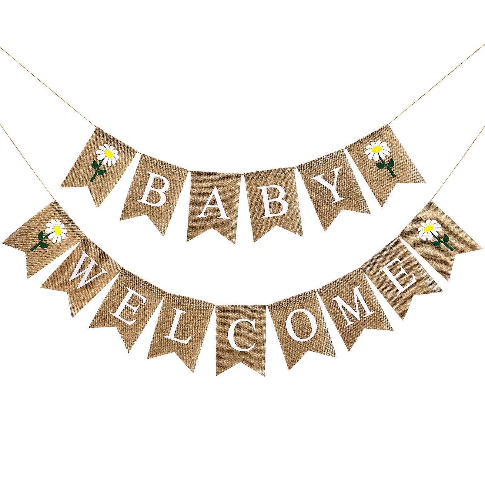 Birthday Decorative Banner Linen Swallowtail Banner for Birthday 2Sets