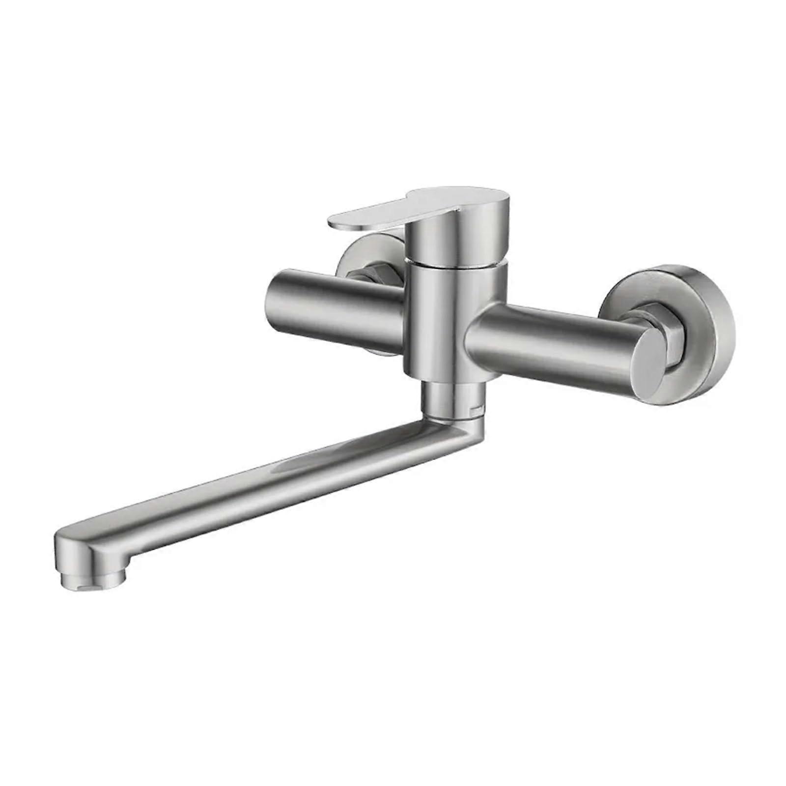 Stainless Steel Kitchen Faucet WallMounted Long Spout 360Degree Rotating Brushed Finish