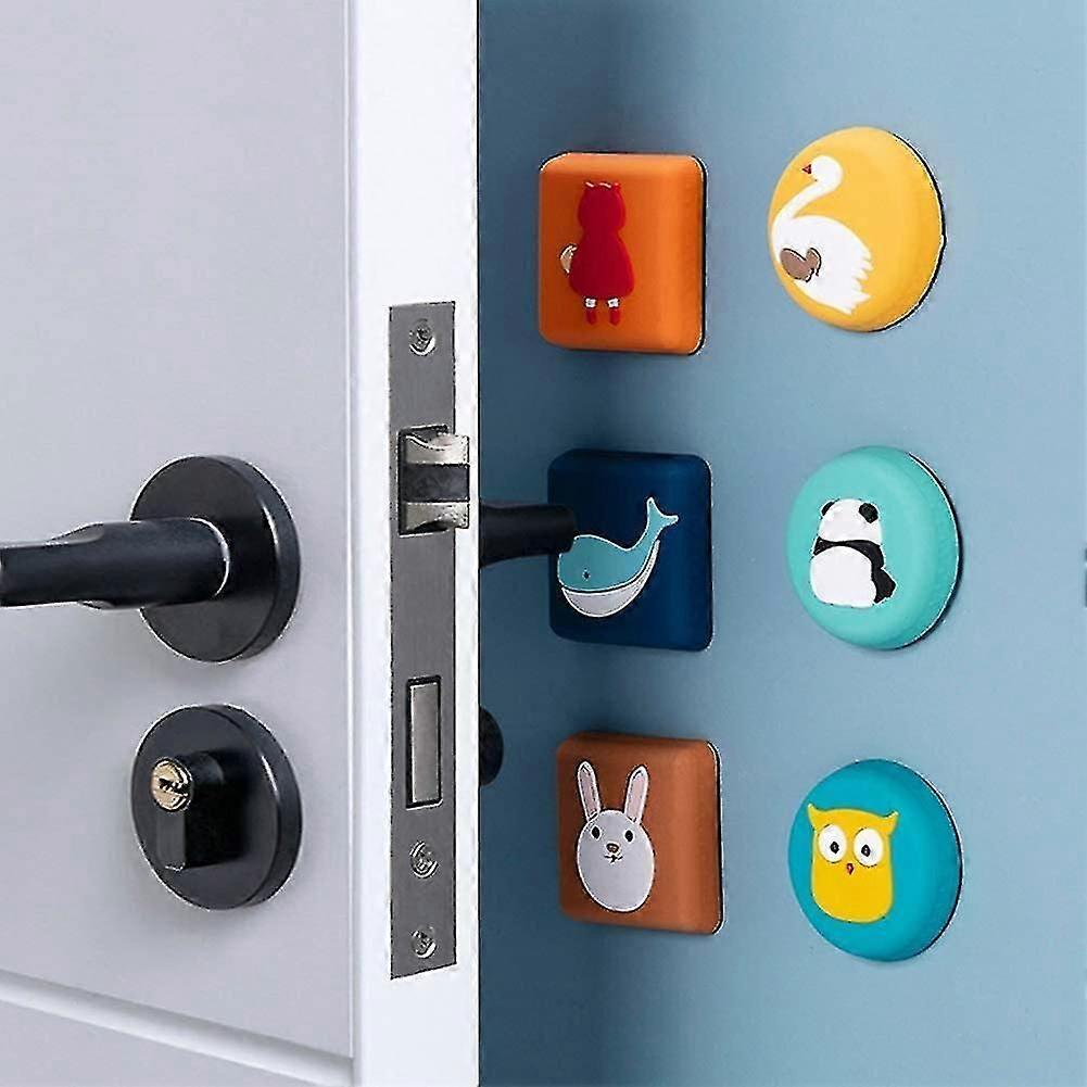 Door Handle Bumper 6 Pce Self-adhesive Cartoon Animals Wall Protector Door Knob Wall Shield Rub