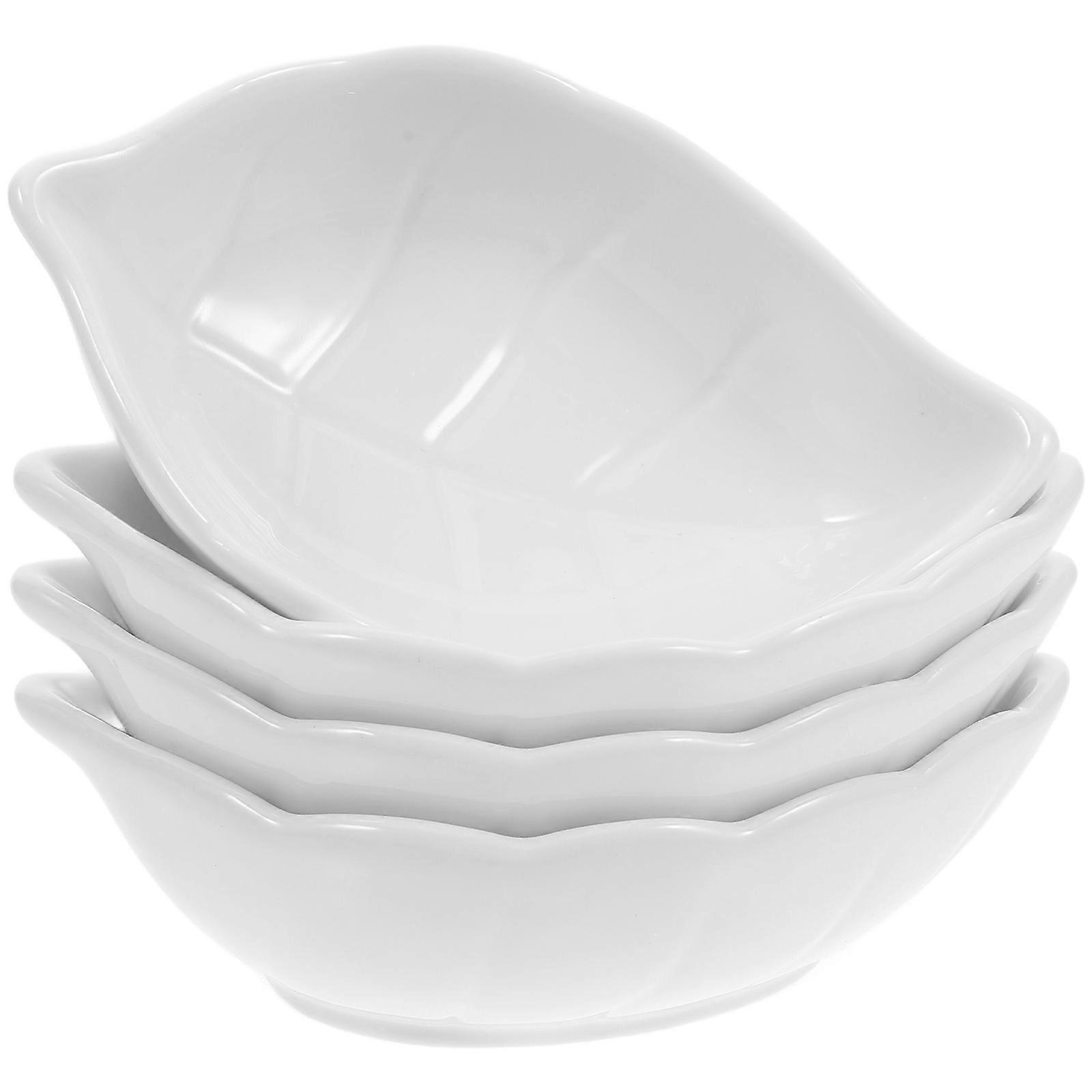 Leaf Shaped Ceramic Sauce Plate for Sushi 20Pcs White Set