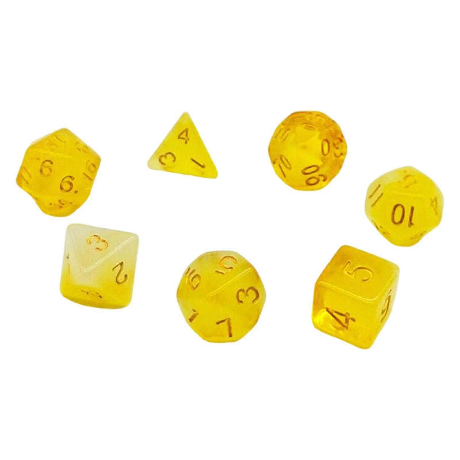7x Polyhedral Dice D20 D12 D10 D8 D6 D4 Leisure Entertainment Dice Set Yellow
