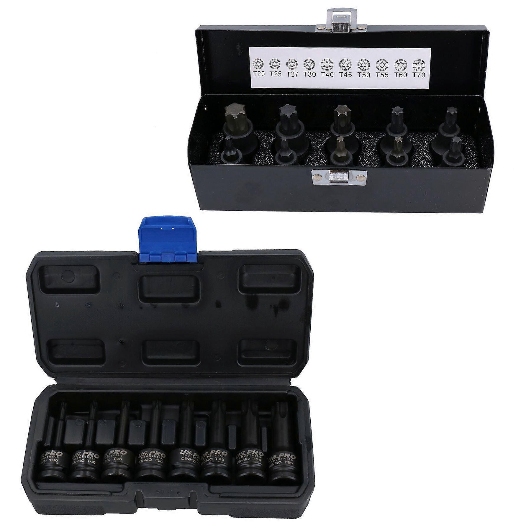 1/2" Drive Shallow and Deep Impact Torx Star Male Bits Sockets T20 – T80 18pc
