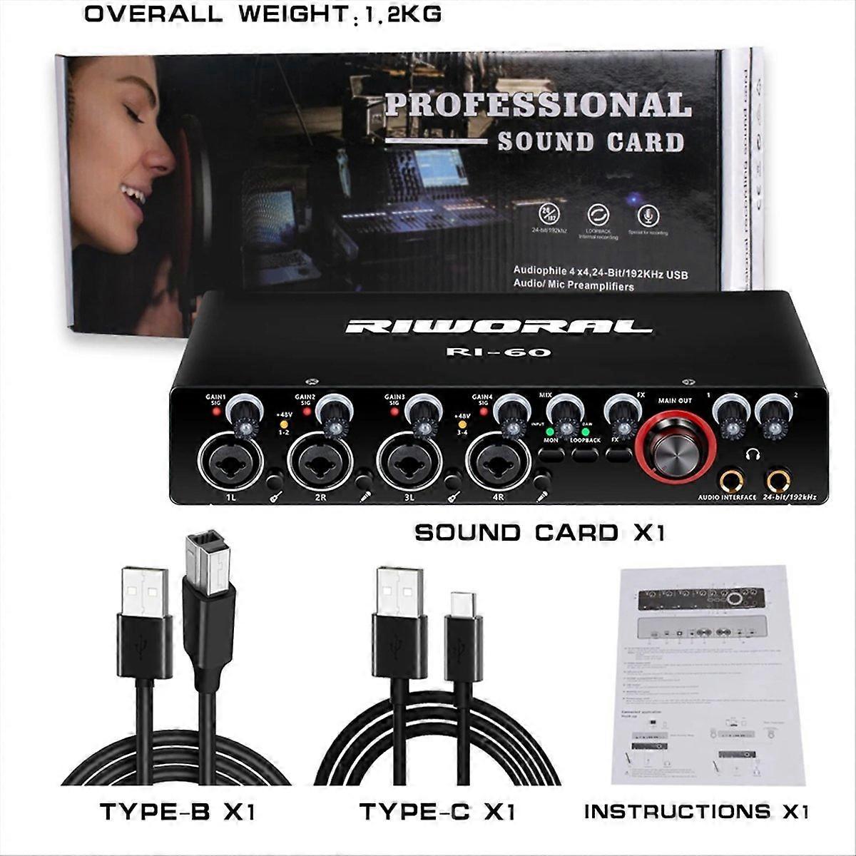 4 Channels Digital Audio Mixing USB Computer External Sound Card