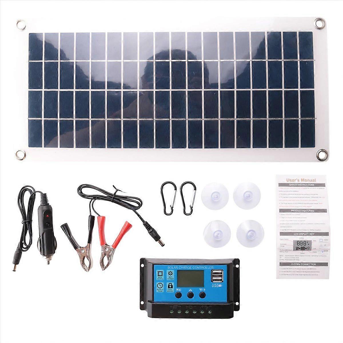 30W fleksibelt solpanel til bil autocamperbåd, 10A solcellecontrollermodul