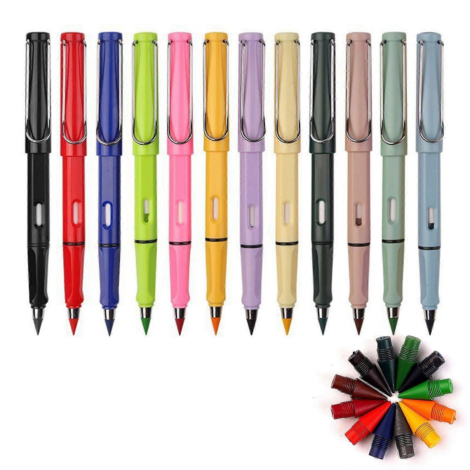 Jikaixiang 12 Pcs Portable Erasable Inkless Pencil Everlasting Pencils with 12 Pcs Replaceable Nibs for Writing And Art Sketch