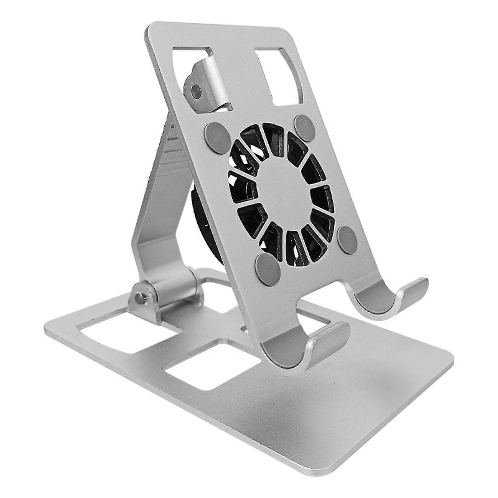 Stand Portable Cooling Fan For Cellphone Tablet Holder, Silver Desk Stand With BuiltIn Fan, Universal Compatibility