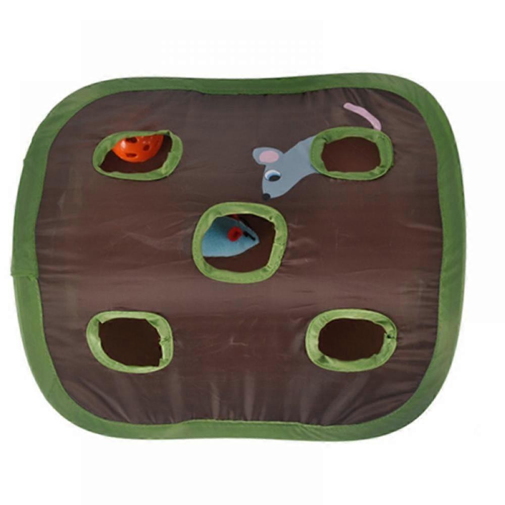 Prettyui 9 Holes Mouse Hunt with Bells Cat Mice Toy Hide Seek Game Collapsible Puzzle Exercise Toy