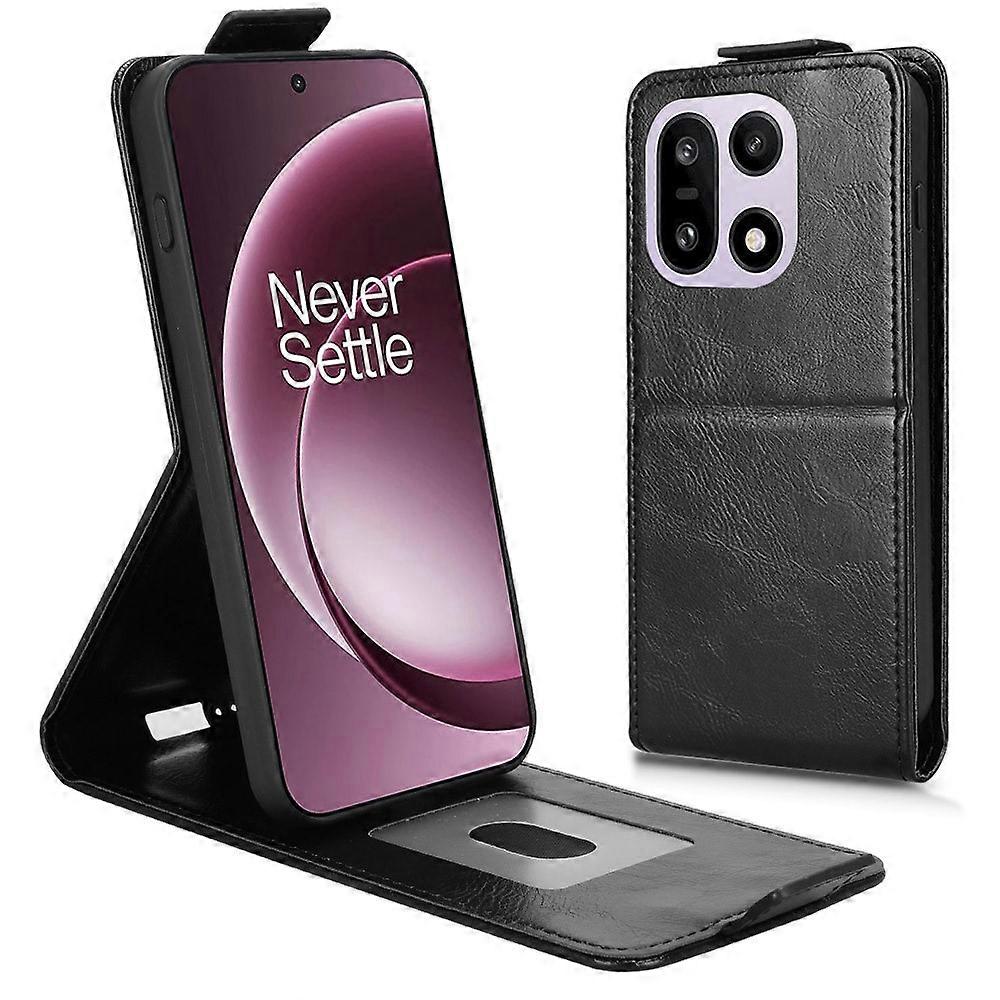Capa de couro com suporte, fecho magnético e abertura vertical, compatível com OnePlus 15 5G, com porta-cartões.