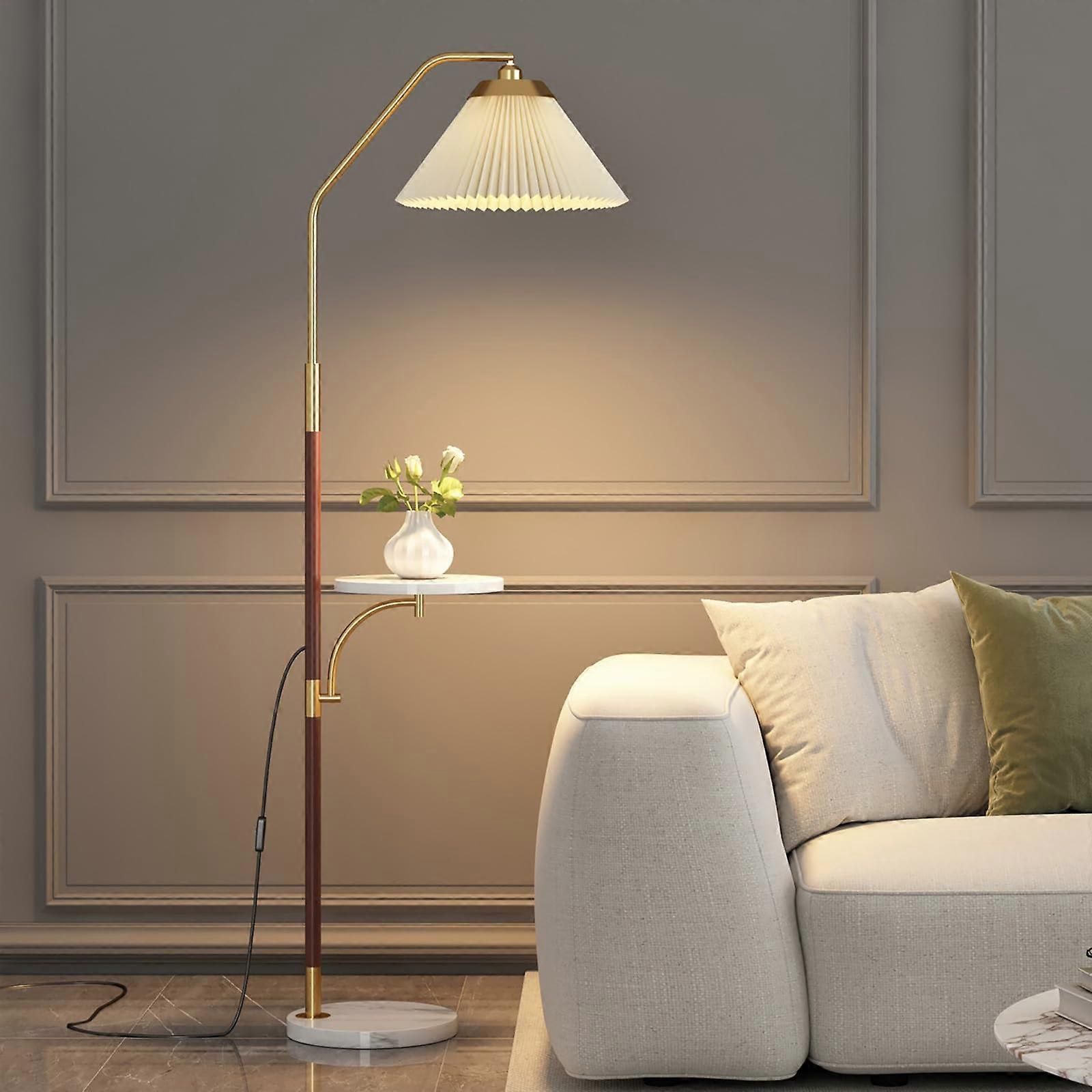 Floor Lamp With Table Tray, White Shade, Pivot Joint, LED 3Color Light, Adjustable Standing Lamp For Bedroom