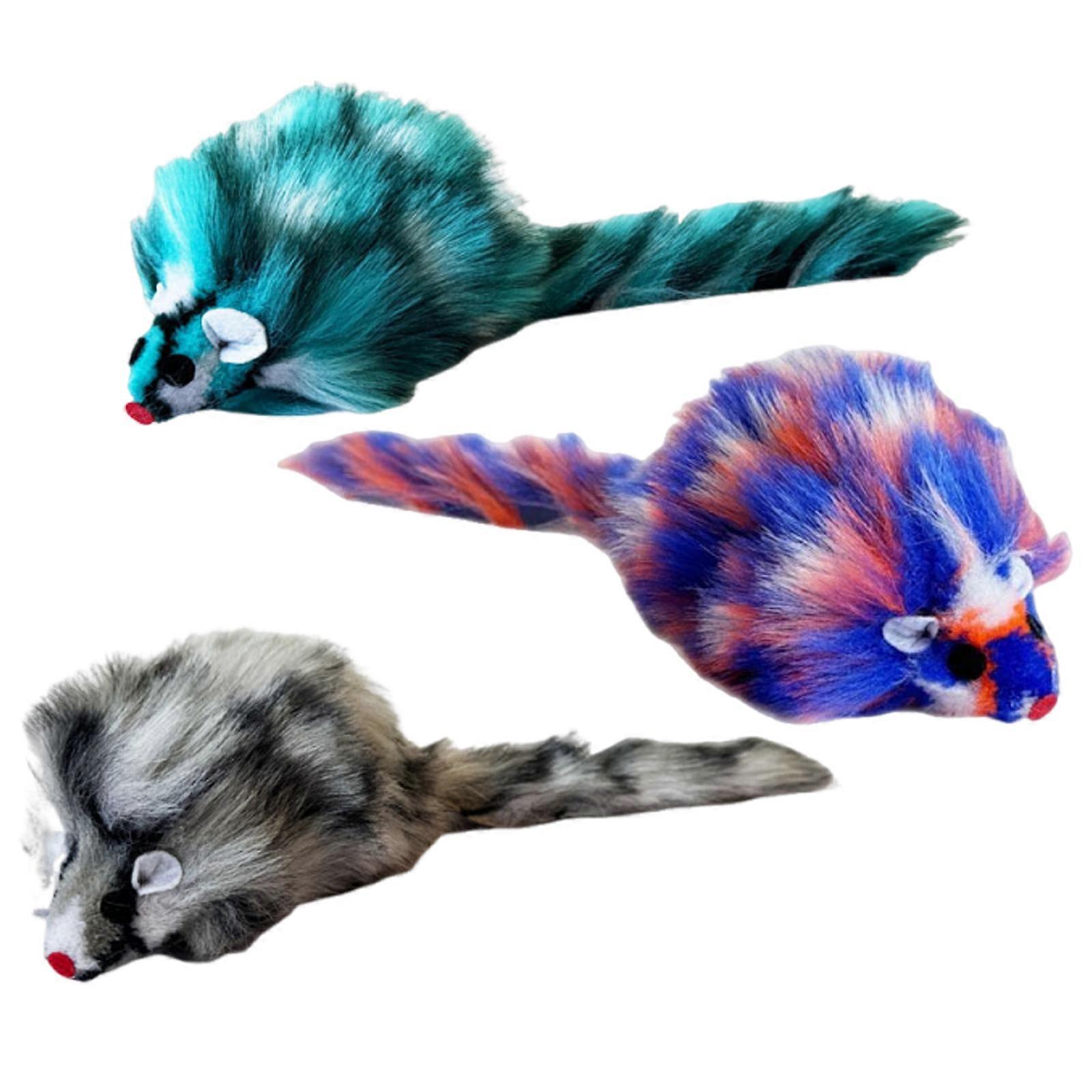 Interactive Cats Toy Plush Mouse Squeaky Animal Toy with Colorful Feathered Encourage Active Play For Kittens Indoor 3PCS Multicolor