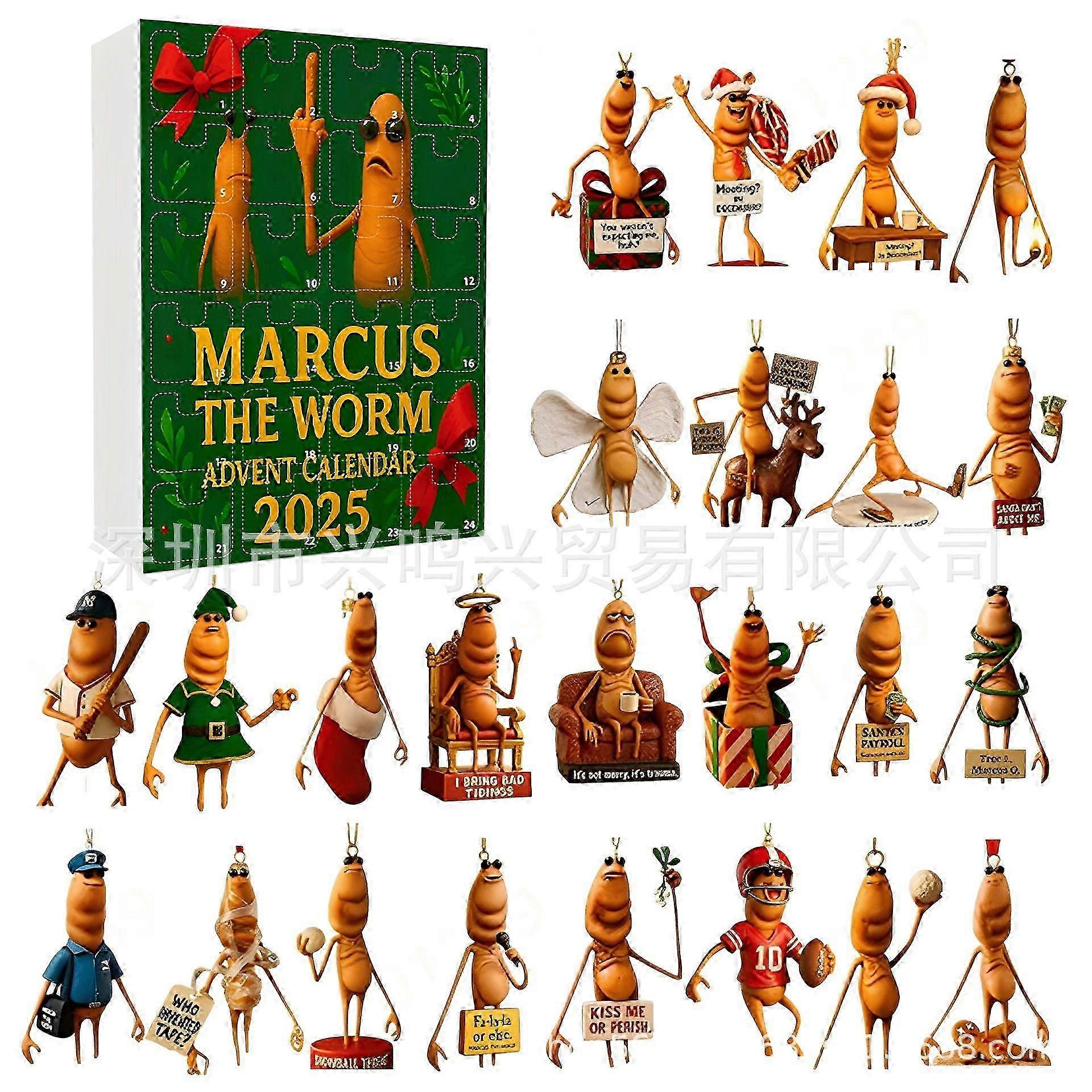 Marcus the Worm 2025 Advent Calendar, Funny Christmas Advent Calendar, Holiday Countdown Calendar, 2D Acrylic Funny Christmas Countdown