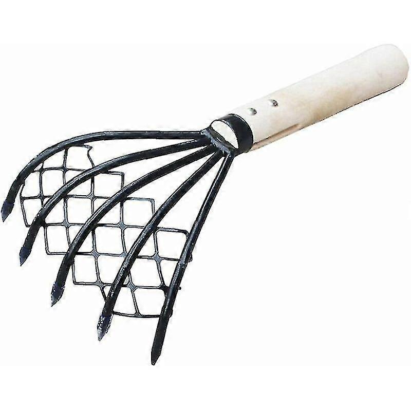 Clam Rake With Net 5 Claw Claw Handle Wood Rake Digging ToolMacaron Digging Rak Seafood Accessories