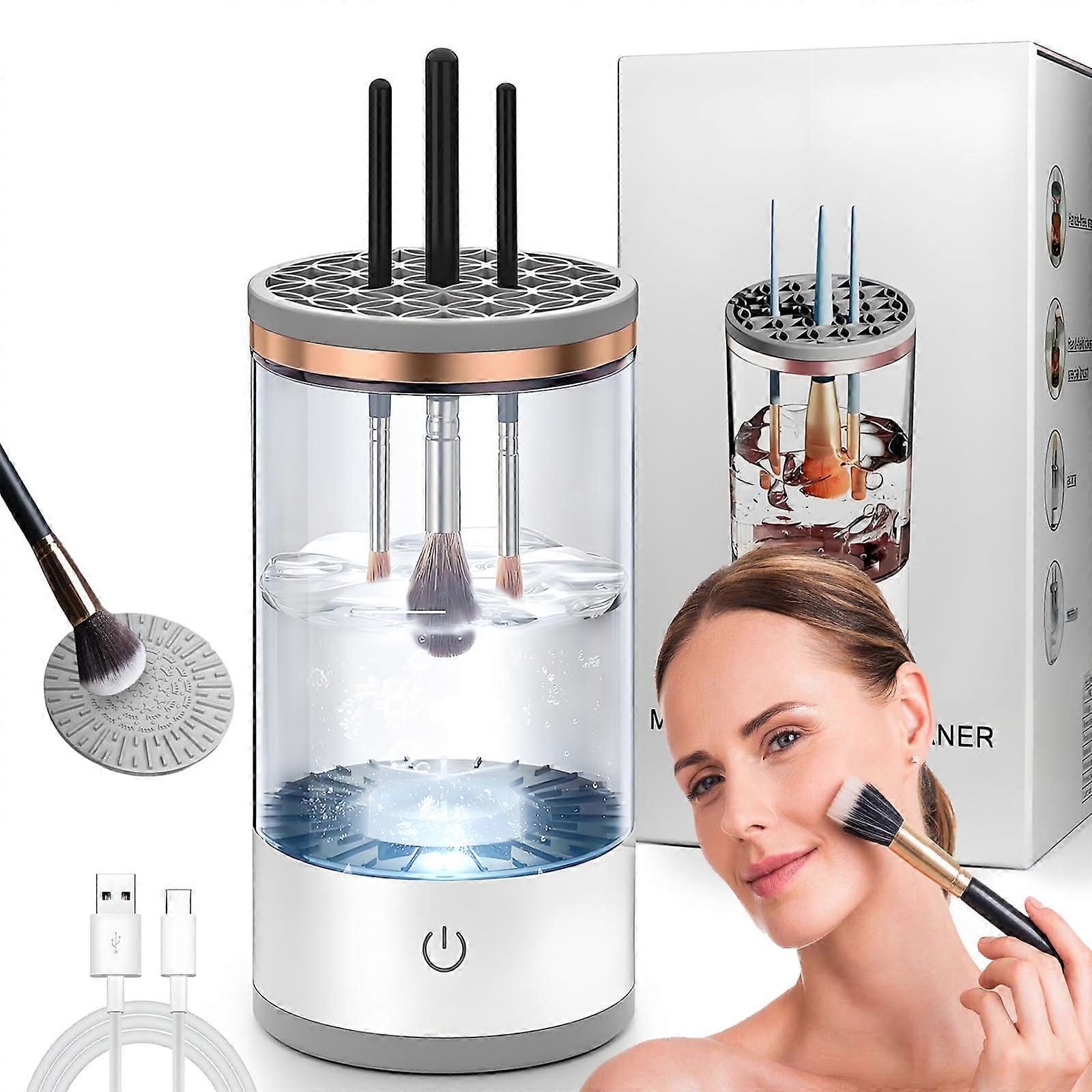 Electric Makeup Brush Cleaner Machine Rechargeable Automatic Deep Cleaning for All Brush Types Transparent