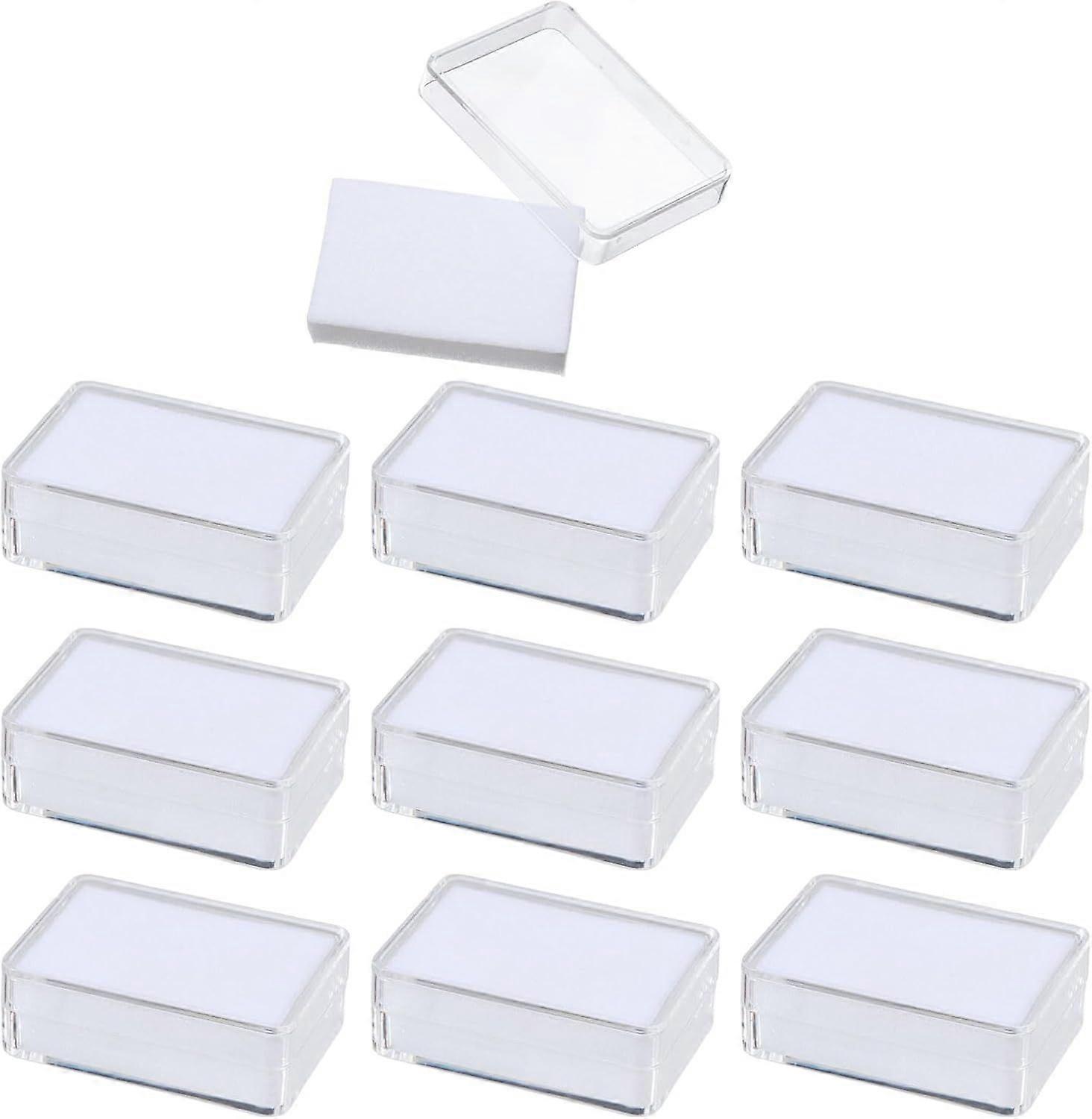 10Pcs Clear Gemstone Display Box Small Loose Diamond Gemstone Display Case Plastic Containers Holder with Clear Top Lids and Sponge White