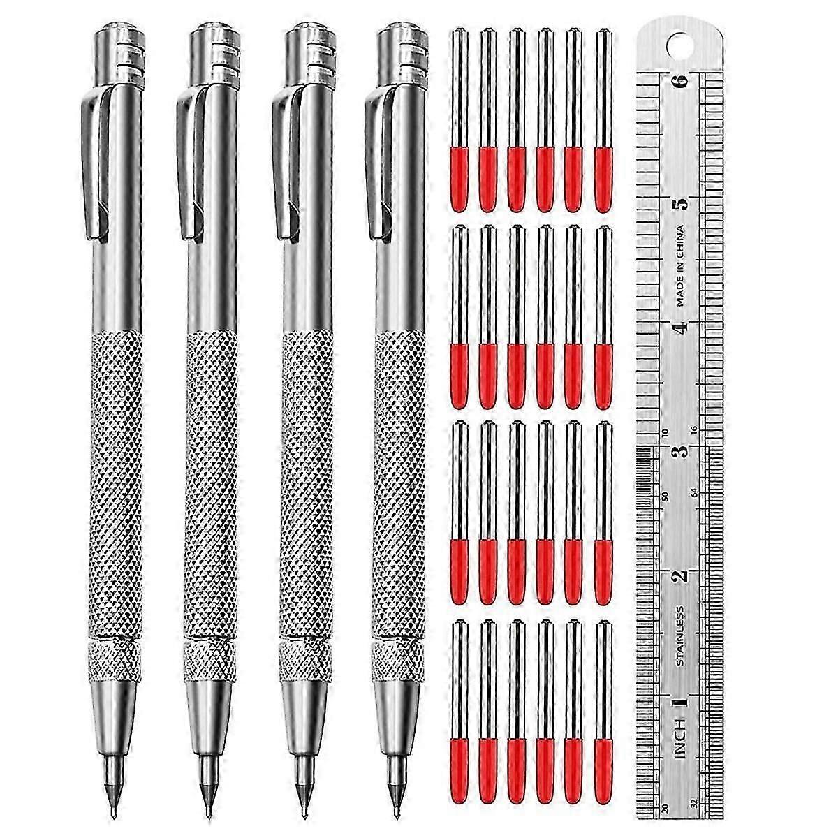 4 Pack Tungsten Carbide Scriber with Magnet, Metal Scribe, with Extra 24 Replacement Marking Tip an