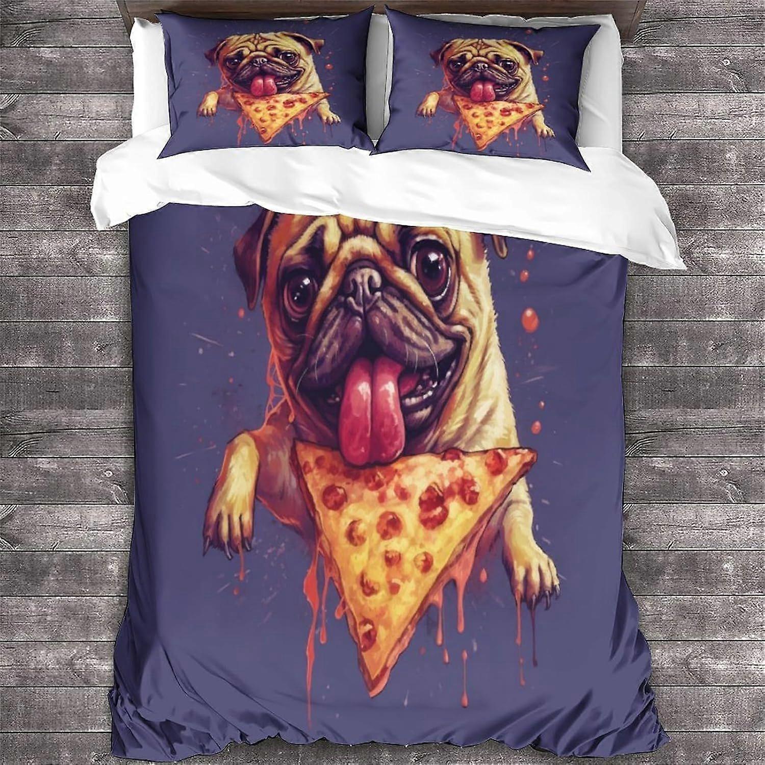 PUG Duvet Cover Double Dog Pattern Bedding Set Capa Macia Leve de Microfibra Animal com fechamento com zíper Duplo
