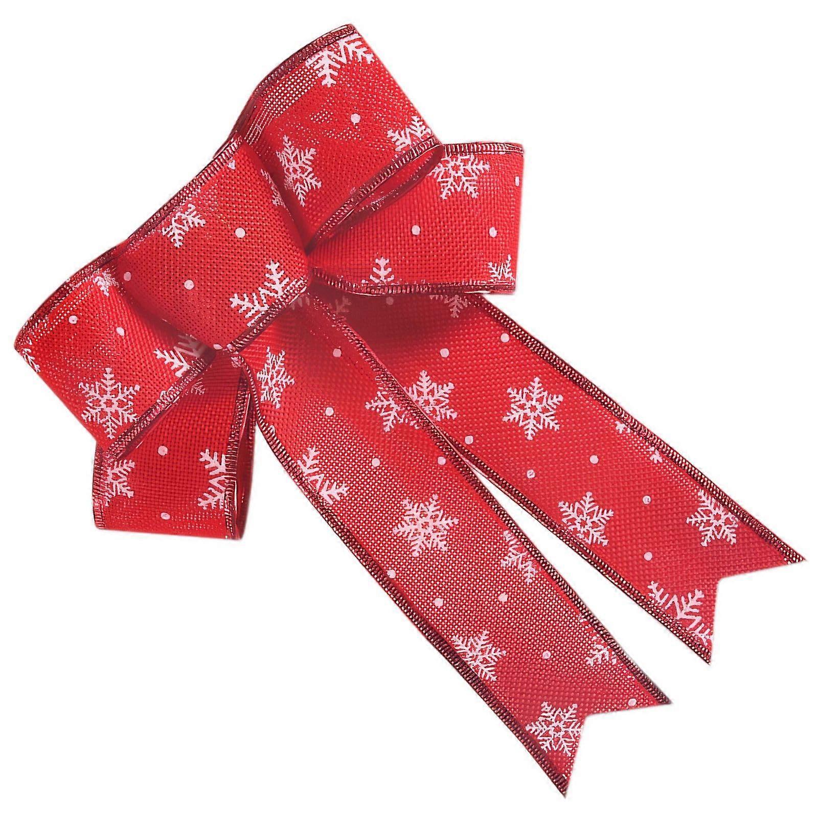 Christmas Bow Decoration with Snowflake Pattern, Large Holiday Gift Wrapping Bow for Tree and Wreaths 20x24.8cm