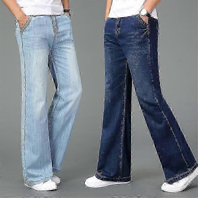 Men's High Waist, Straight Wide Leg, Stretchy, Colorfast Denim Jeans with a Button Zipper Closure and Pockets, a Formal Business Style Long Trouser