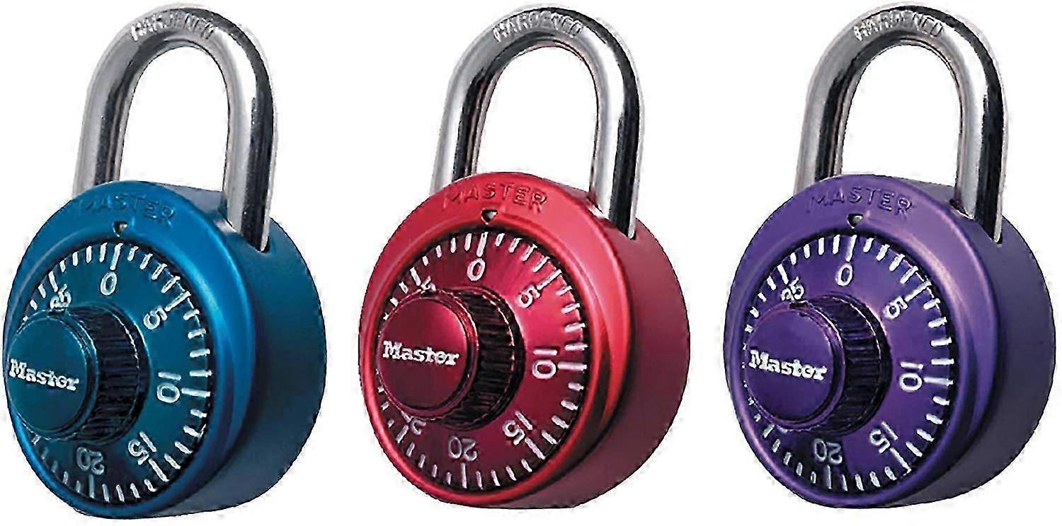 Master Lock Padlock 1530DCM, 1-7/8 Inch Wide, Standard Dial Combination Lock, Assorted Colors, 3 Pack