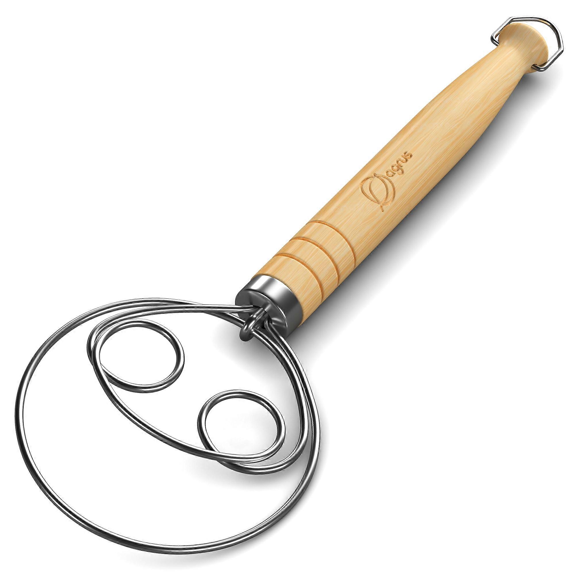Danish Dough Whisk with Ergonomic Wooden Handle for Efficient Bread Mixing and Baking Use