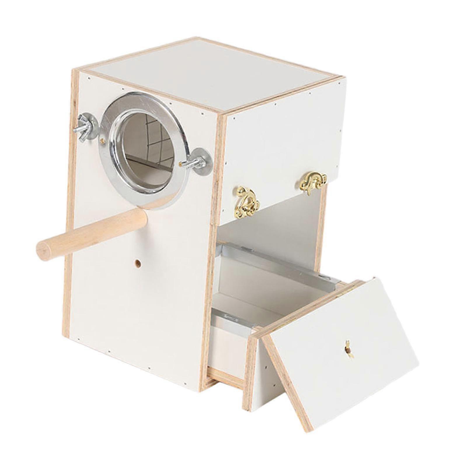 Wooden Bird Breeding Box with Drawer for Parakeet Lovebird and Small Parrot Cage 18x18x25cm