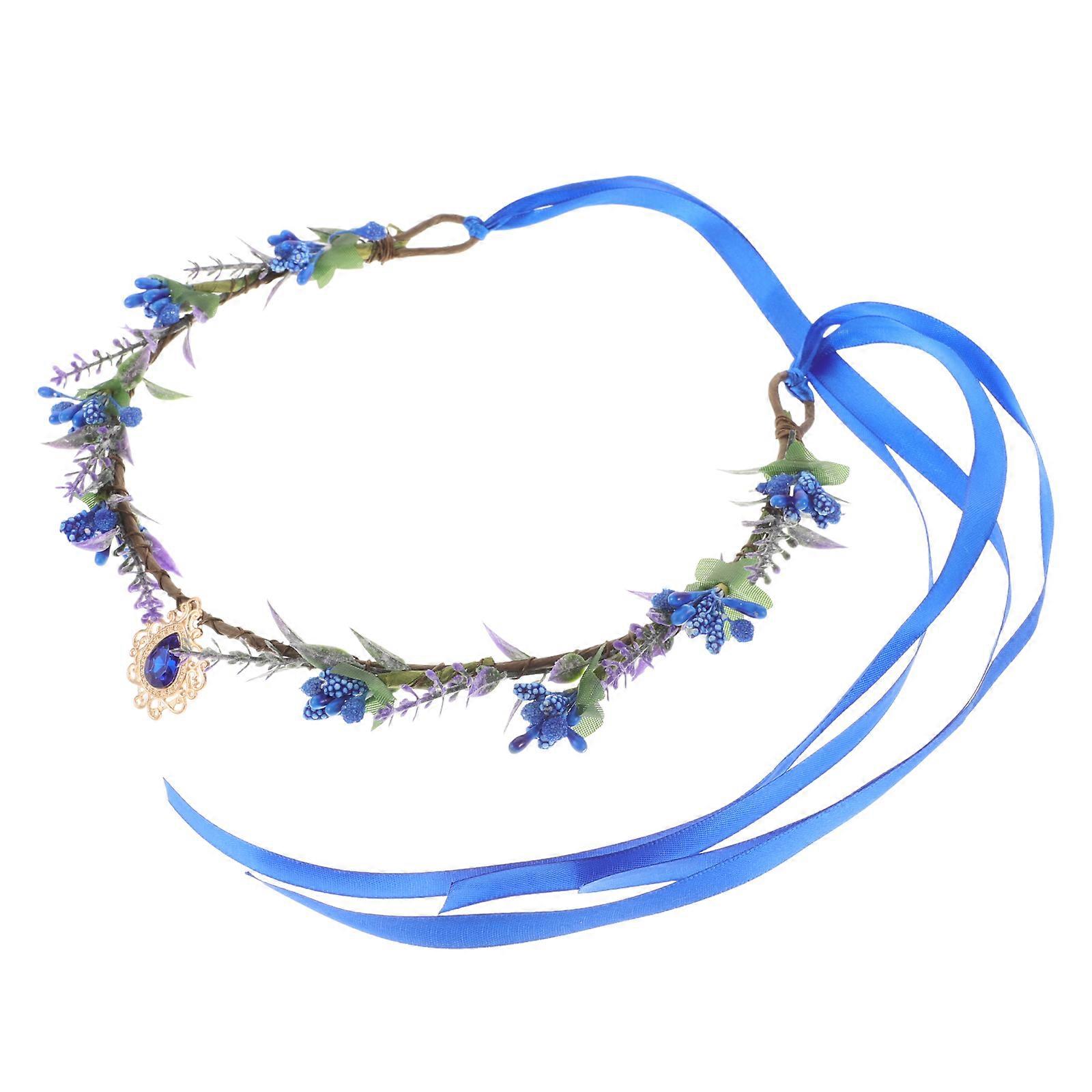 Fairy Blue Water Drop Forehead Pendant Flower Crown for Wedding