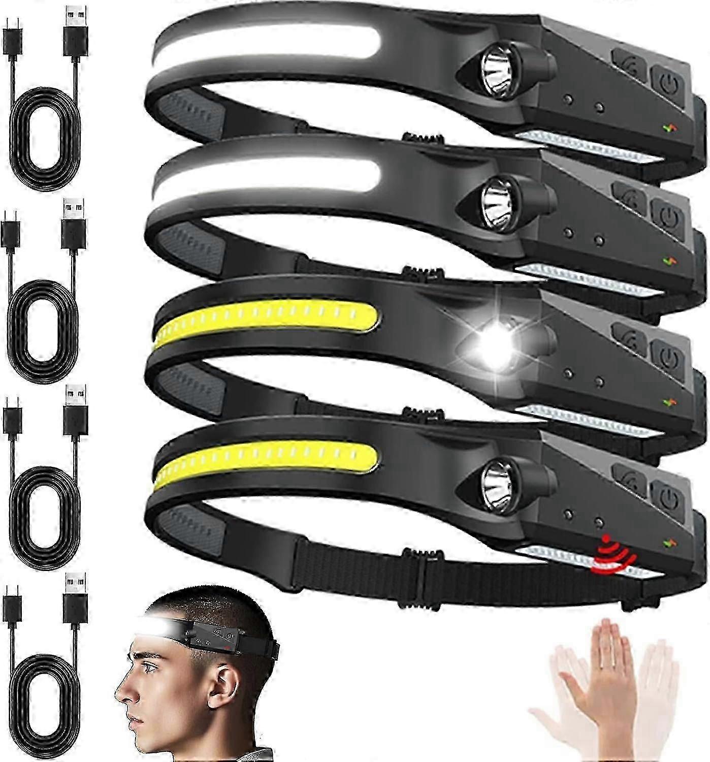 Rechargeable Headlamp 4 Pack 230 Wide Beam Motion Sensor USB-C Waterproof