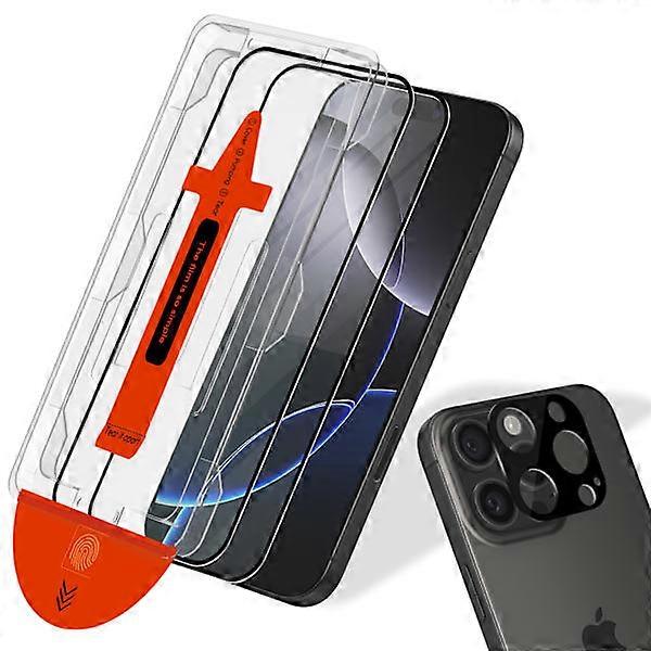 2-Pack compatible with Iphone 16 Pro Max Screen Protector & 1-Pack Lens Protector - Tempered Glass | [Automatic Installation] - Bubble Free