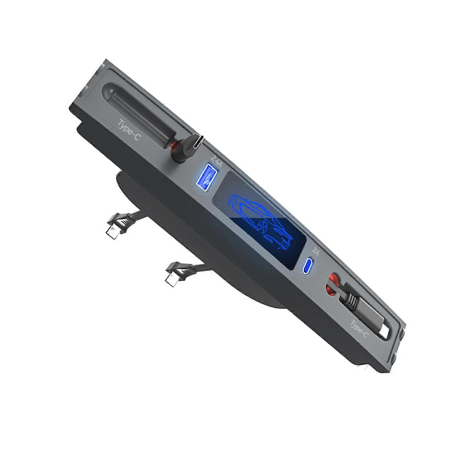 Car Center Console Mounted USB Hub Expansion Dock Providing Retractable Cable And 27W Fast Charge Multicolor