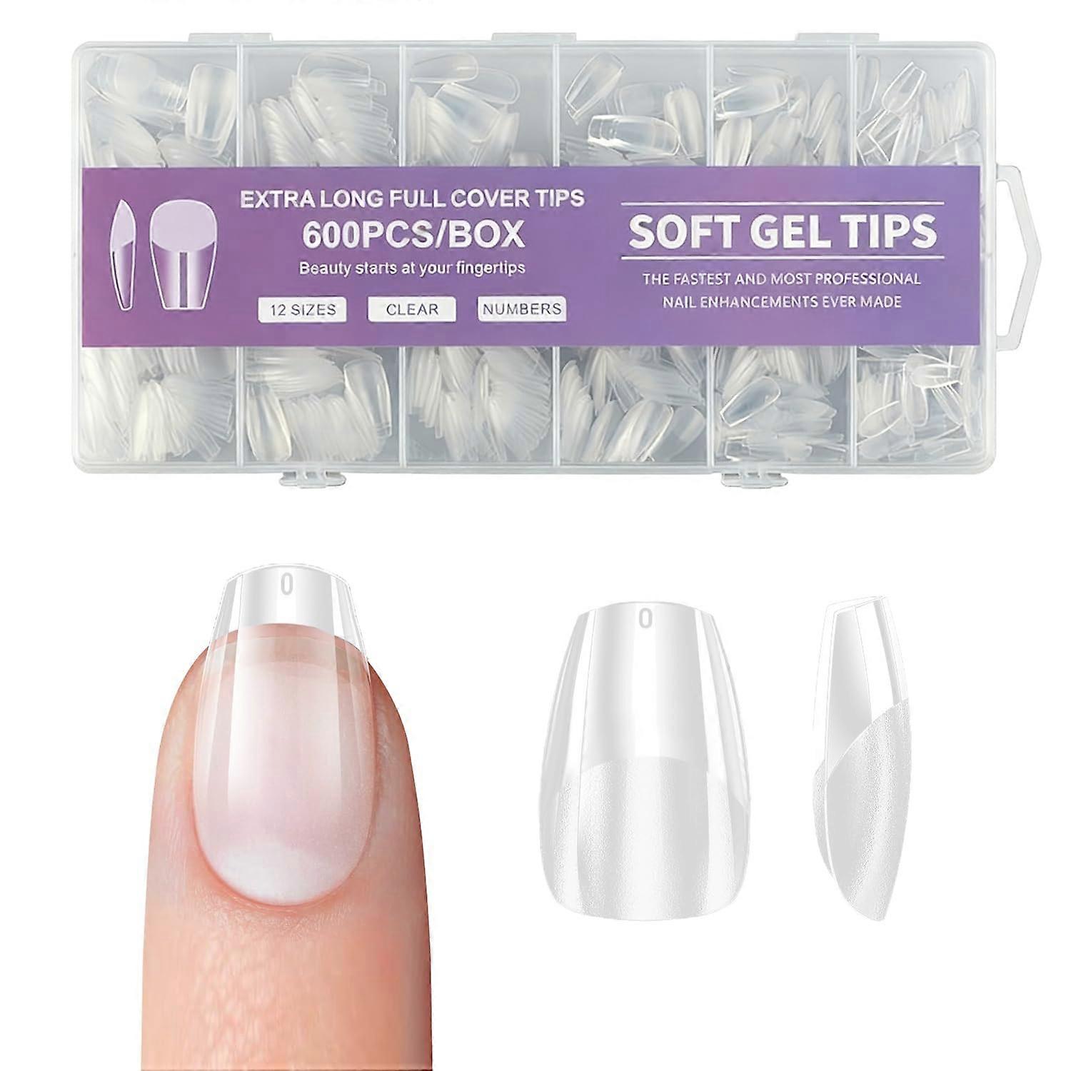 Short Coffin Nail Tips 600pcs Soft Gel Full Cover Half Matte PreShaped Extensions 12 Sizes