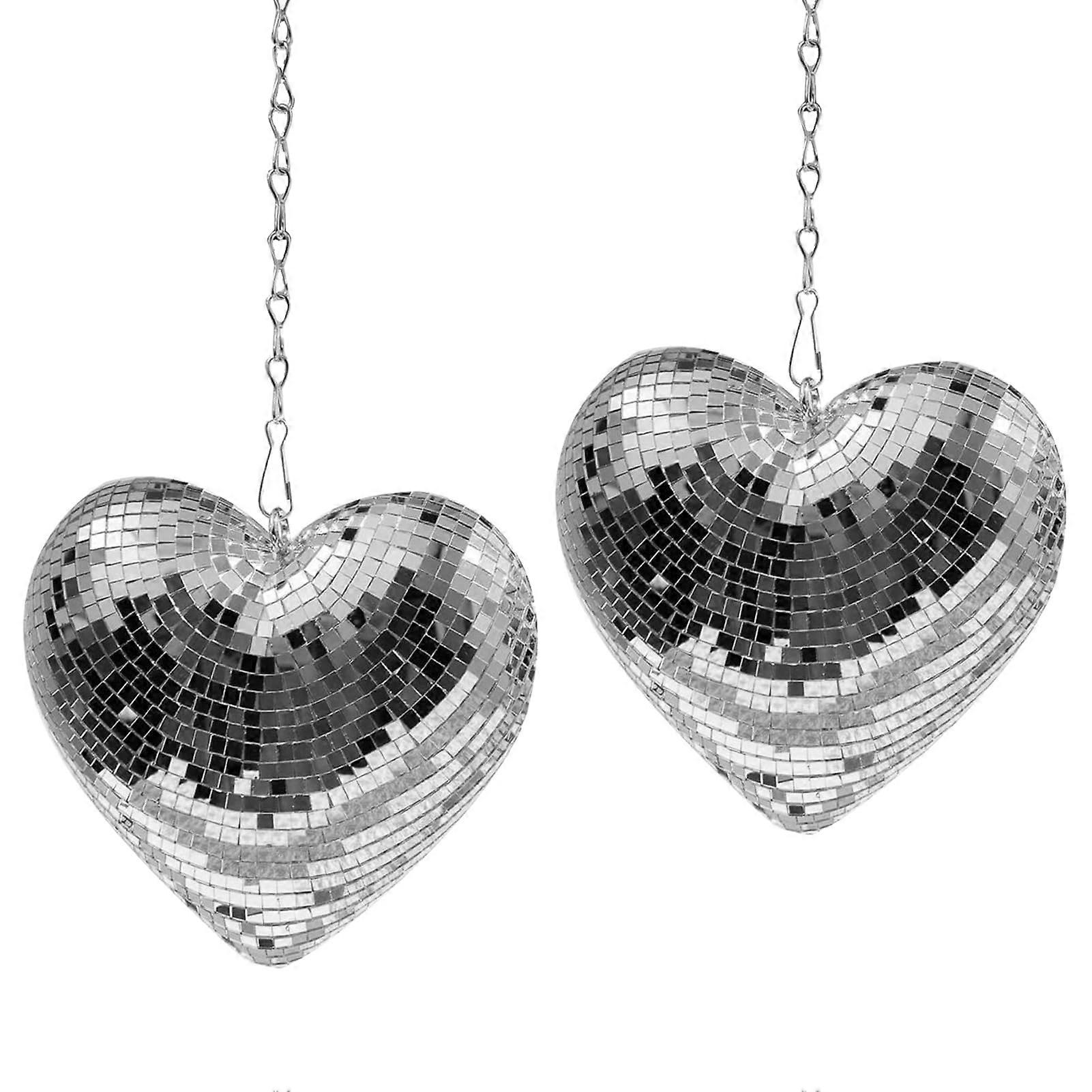 Heart Shaped Mirror Disco Ball 6 Inch Rotating Sparkle Effect Valentine's Day Hanging Decor 2 Pack
