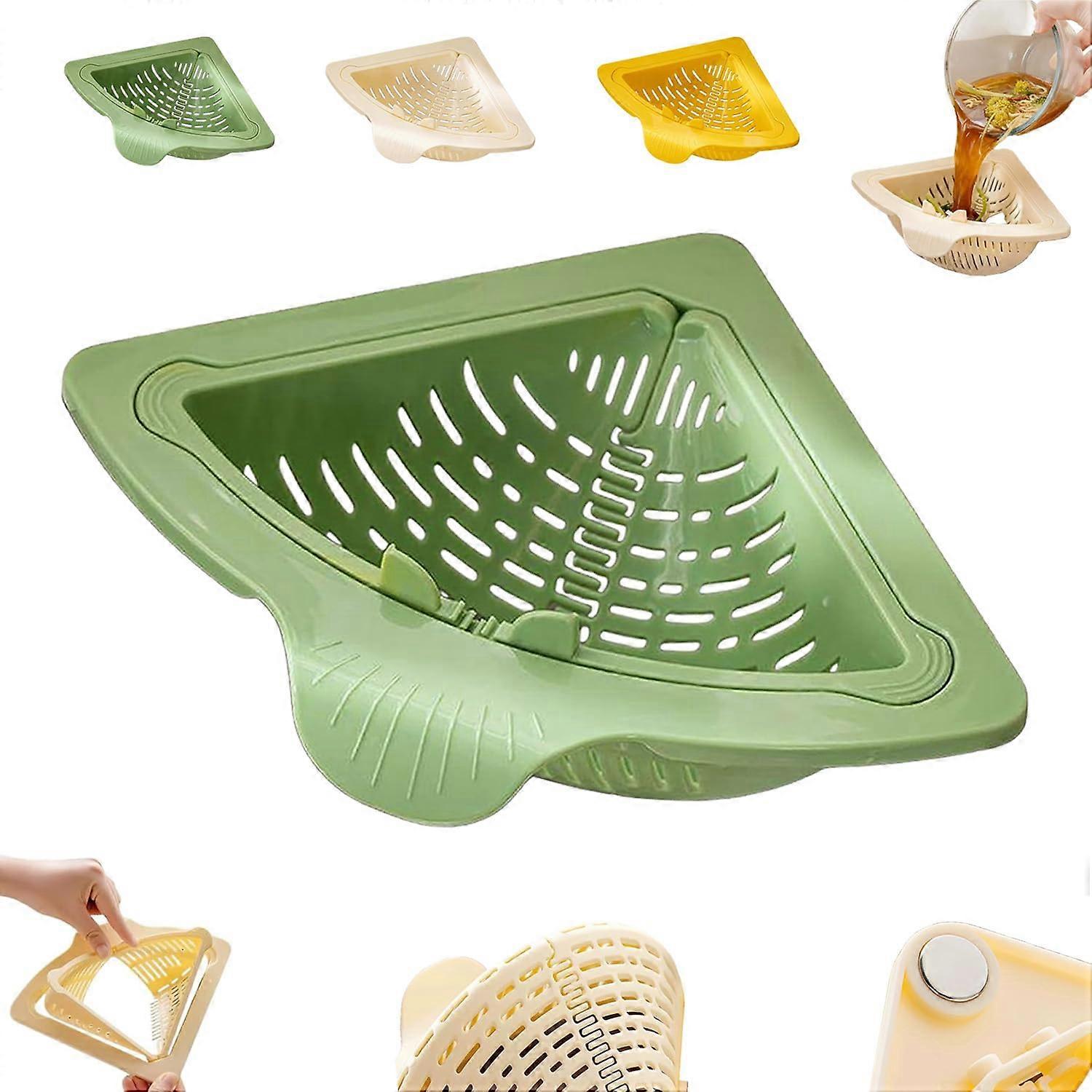 Magnetic Corner Sink Strainer with Automatic Waste Dumping, SpaceSaving Triangular Design, Green