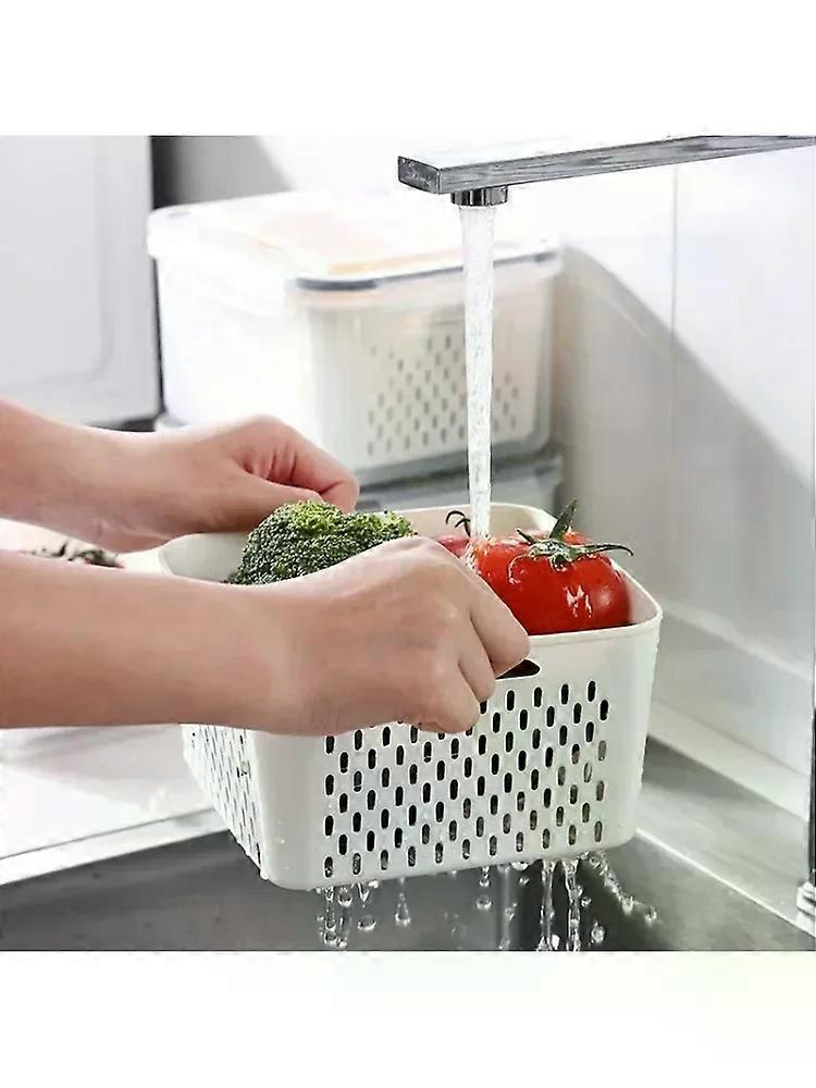 Multipurpose Refrigerator Storage Container with Drain Basket Crisper and Storage Box for Fruits Vegetables